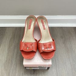 NWT women’s slip on tangerine orange leather kitten, heel size 6 shoes with original box