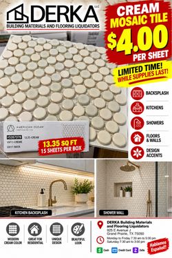 Mosaic $4 per sheet cream color for Shower and Backsplash