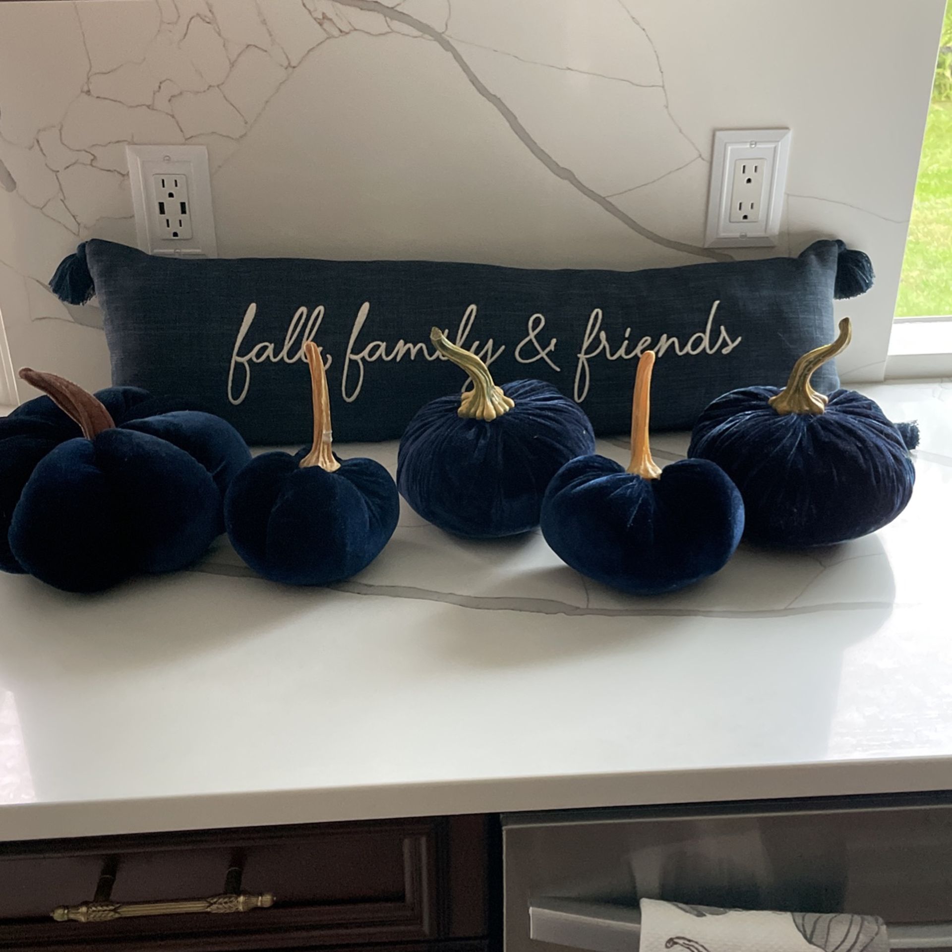 FALL Velvet pumpkin pillows 5 and one large pillow Royal Blue