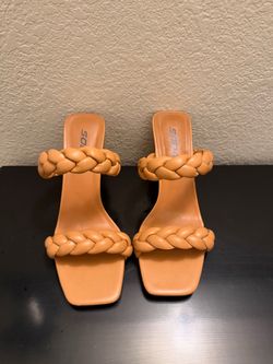 Tan braided heels