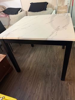 Marble Top Dining Table with Black Legs