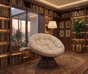 Papasan Swivel Chair with Cushion Black Frame Beige Sand Cushion