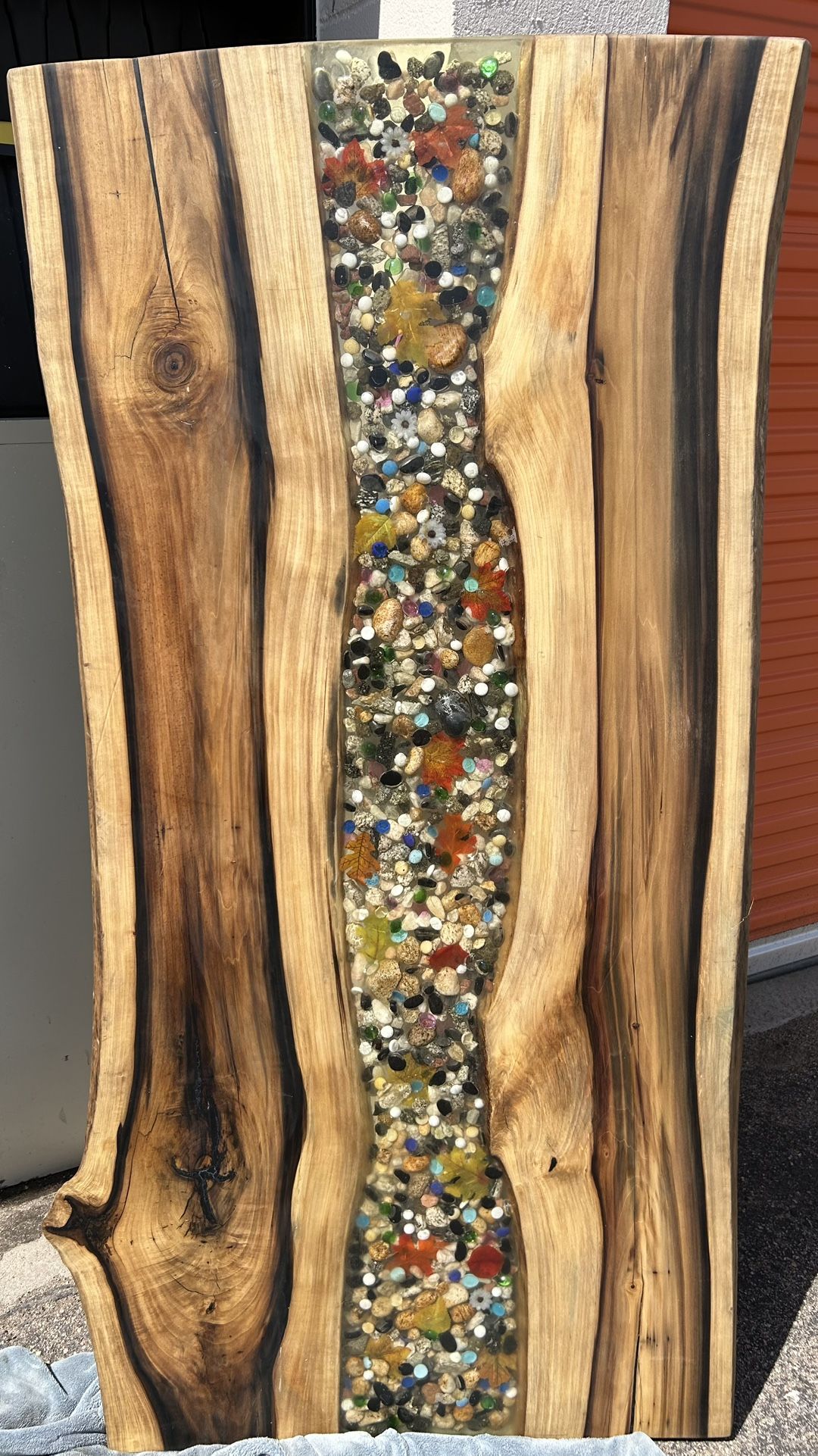 Unique design New Handcrafted Dining Table resin cobblestone autumn River Table,home office desk,rainbow Poplar Wood Slab,L70”*W36”*H34” 👇delivery 🚚