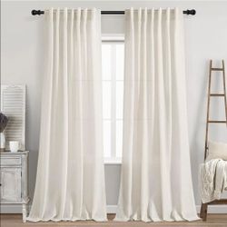 Cream Linen Back Tab Curtains 84 Inch Length for Living Room 2 Panel Set Neutral Modern Farmhouse Window Privacy Semi Sheer Linen Drapes Rustic Pinch 
