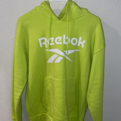 Reebok Acid Yellow Identity Logo Fleece Pullover Hoodie Sz. Medium USED
