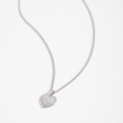 Rhodium Pavé Heart Pendant Necklace - Rhodium