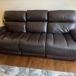 8’ Genuine Brown Leather Power 3 Seater Recliner
