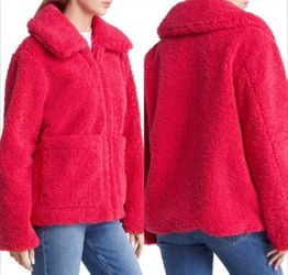 Sam EDELMAN Hot Pink Fleece Teddy Size S Collar Zip Front Front Pockets Jacket