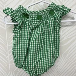 Girls Saint Patrick’s Day Smocked Bubble 0/3m 4 Leaf Clover 