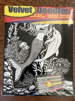 Velvet Doodles 16 X 20 Mermaids Two Posters 6 Colored Pens, Vtg Sealed
