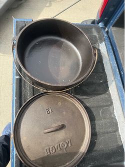 LODGE #12 Cast Iron Camp Outdoor Dutch Oven 3 Leg Kettle w/Lid 8 Quart