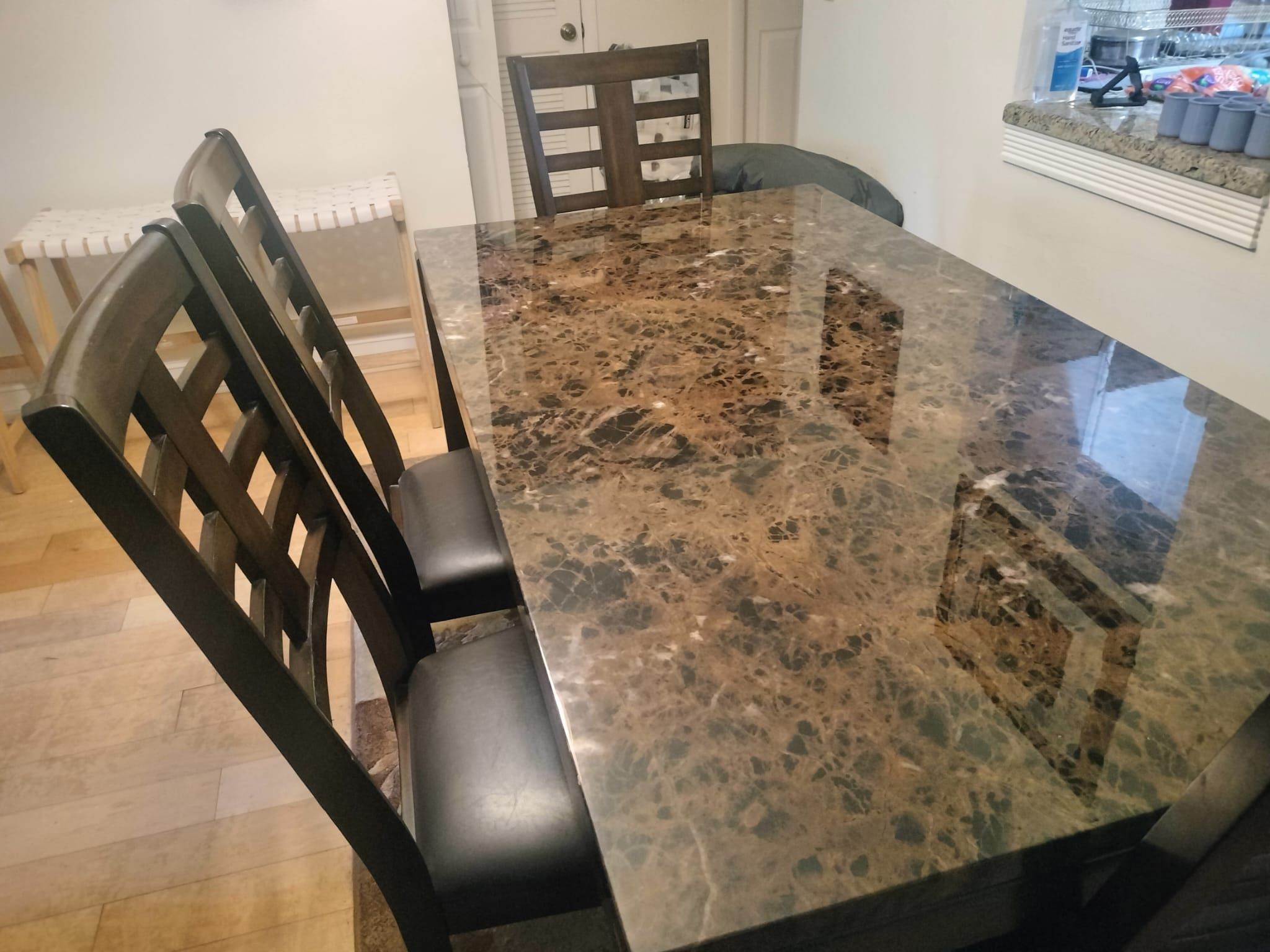 Selling Brown Marble Dining Table With Three Chairs $250