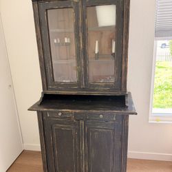 Antique Distressed Wood Hutch Cabinet