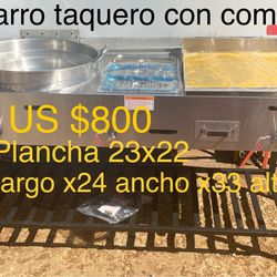 Carro Taquero Con Comal Hondo , Plancha De 24x24”pulgadas Y 3 Baños María 