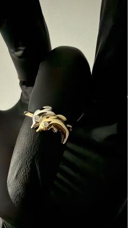 Natural diamond two tone 10K gold dolphin ring