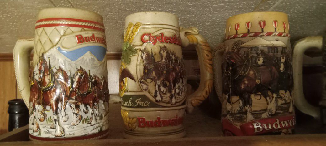 5 Budweiser Clydesdale Beer Mugs