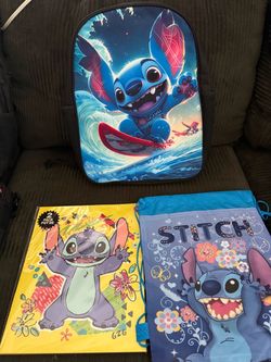 Disney Stitch Backpack, Drawstring Bag & Folder Set