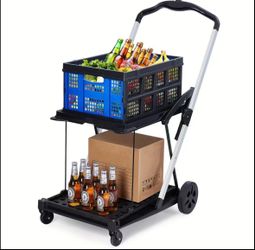 2 Tier Collapsible cart with 2 collapsible trays black new