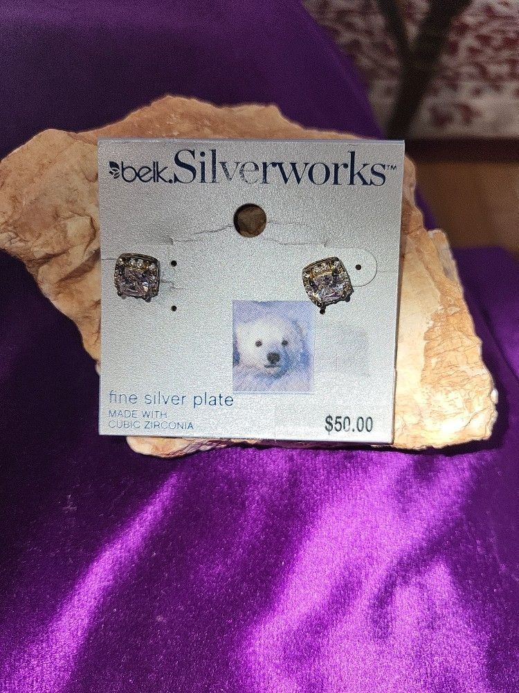 Silver Zirconia Earrings, NEW