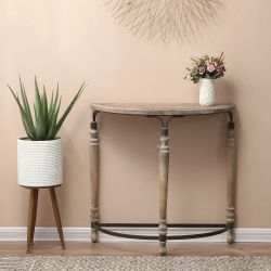Rustic Wood and Metal Half Moon Console and Entry Table ，IF771