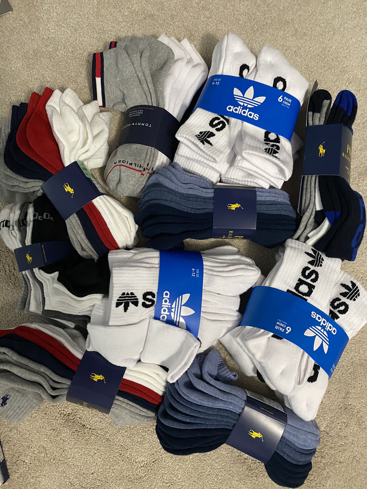 Tommy hilfiger polo adidas socks lot 57 pairs new