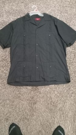 Black Guayabera Short Sleeve Button-Up Shirt