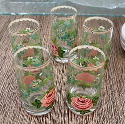 Czech Set of 5 Floral Glasses