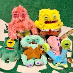 Zuru Fuggler x Spongebob Squarepants Keychain Plush Ring set of 5 Brand New Gift