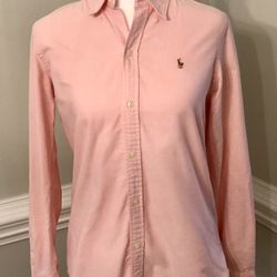 Ralph Lauren Sport Women’s Button Down Blouse in Solid Pink (size  6 slim)