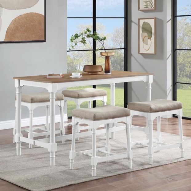 New‼️‼️ Martina 5-piece Rectangular Counter Height Dining Set with Stools Brown and White
