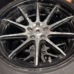 Set of 4 aftermarket 19” Mercedes-fitment wheels with tires.