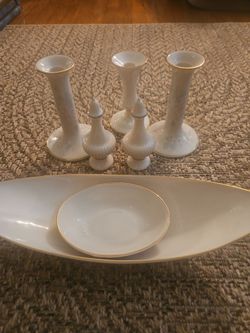 COLLECTION  OF White Porcelain  Lenox 7- pieces w/ Gold  Trim