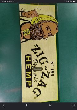 *NEW* ZIG ZAG No 185 ORGANIC HEMP METAL TIN SIGN