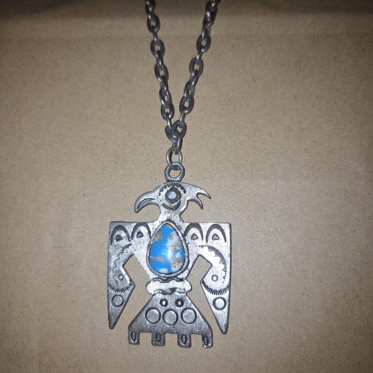 Vintage Southwest Thunderbird Faux Turquoise Native American Indian Pendant