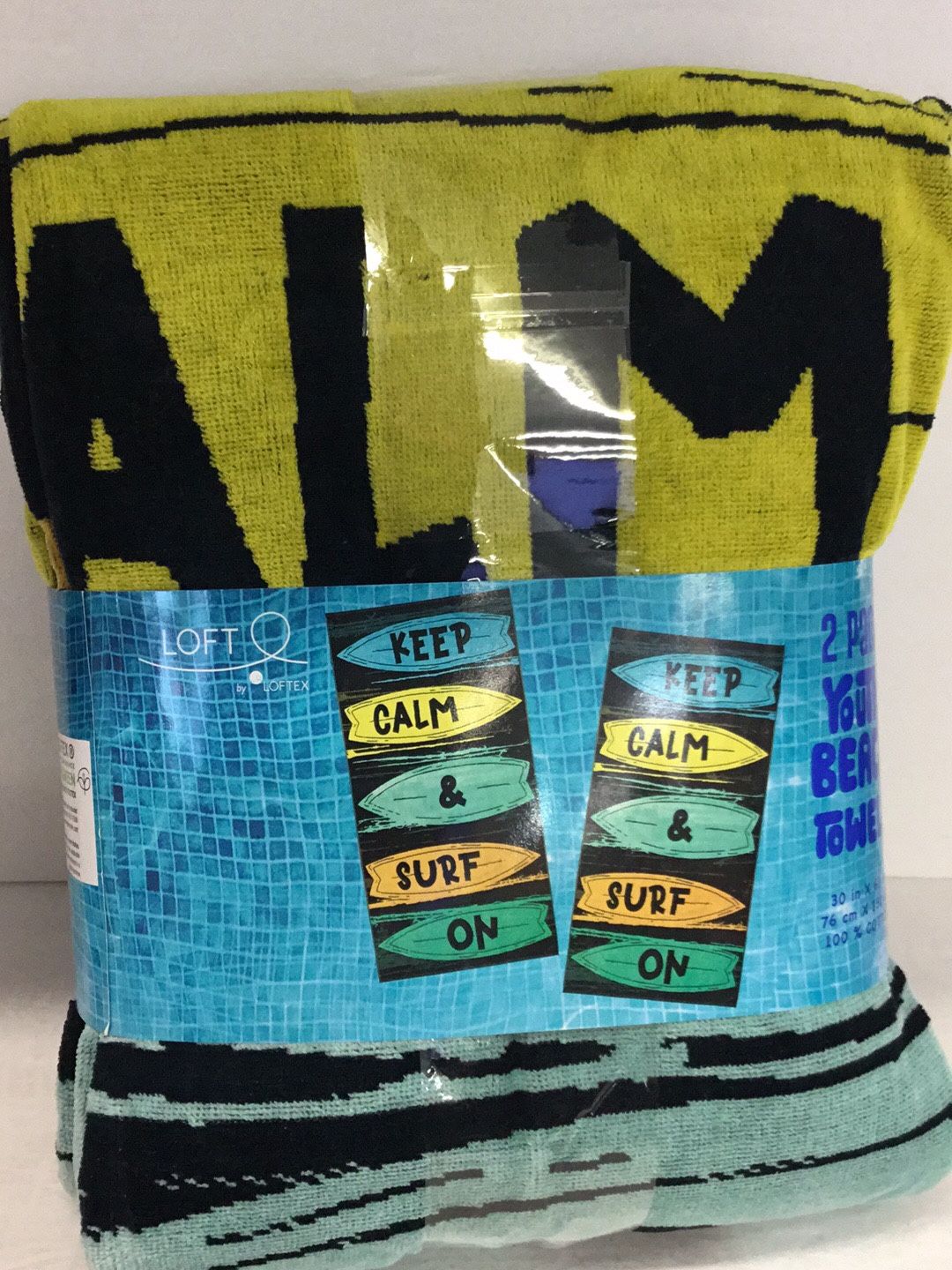 Loft by Loftex Youth Beach Towels 2 Pack Keep Calm & Surf On 30 x 60