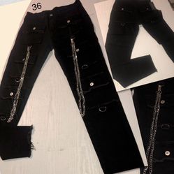 ROMWE Size 36 W-Chain & Flap Detail Raw Hem Skinny Jeans NEW w/Tags 