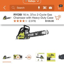 RYOBI 16 INCHES CHAINSAW GAS WITH HEAVY DUTY CASE BRAND NEW 