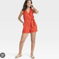 Orange linen romper