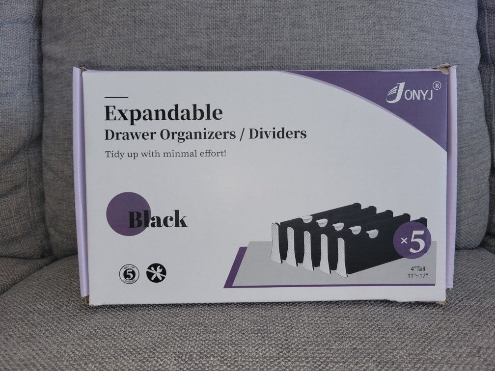 5 BLACK ADJUSTABLE DRAWER DIVIDER/ORGANIZERS!!