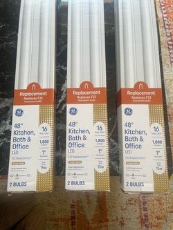 GE 48" LED T8 Replacement Bulbs - 3 Packs of 2 New GE LED T8 replacement bulbs for F32 fluorescent fixtures. These 48-inch bulbs provide 1,800 lumens 