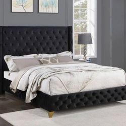 Brand New Black Velvet Tufted Queen Size Bed Frame 