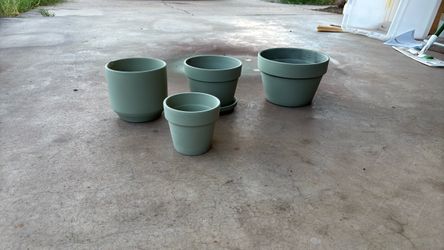 4 Sage ceramic Green pots various sizes