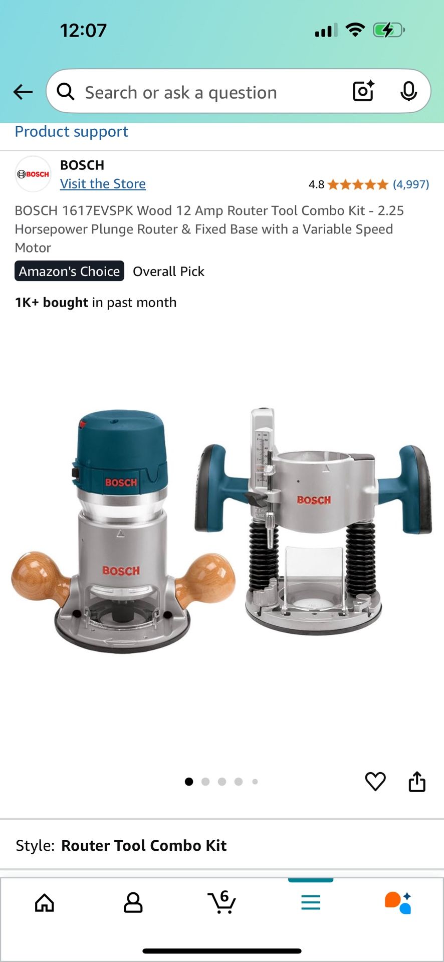 $180 BOSCH 1617EVSPK Wood 12 Amp Router Tool Combo Kit - 2.25 Horsepower Plunge Router & Fixed Base with a Variable Speed Motor