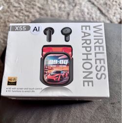 TWS X55 NEW IN EAR BLUETOOTH EARPHONES WITH LED SMART TOUCH SCREEN - BLACK