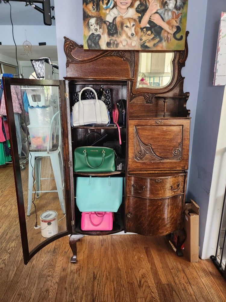 Late 1800s Cuirio Case With Small Drop Down Desk