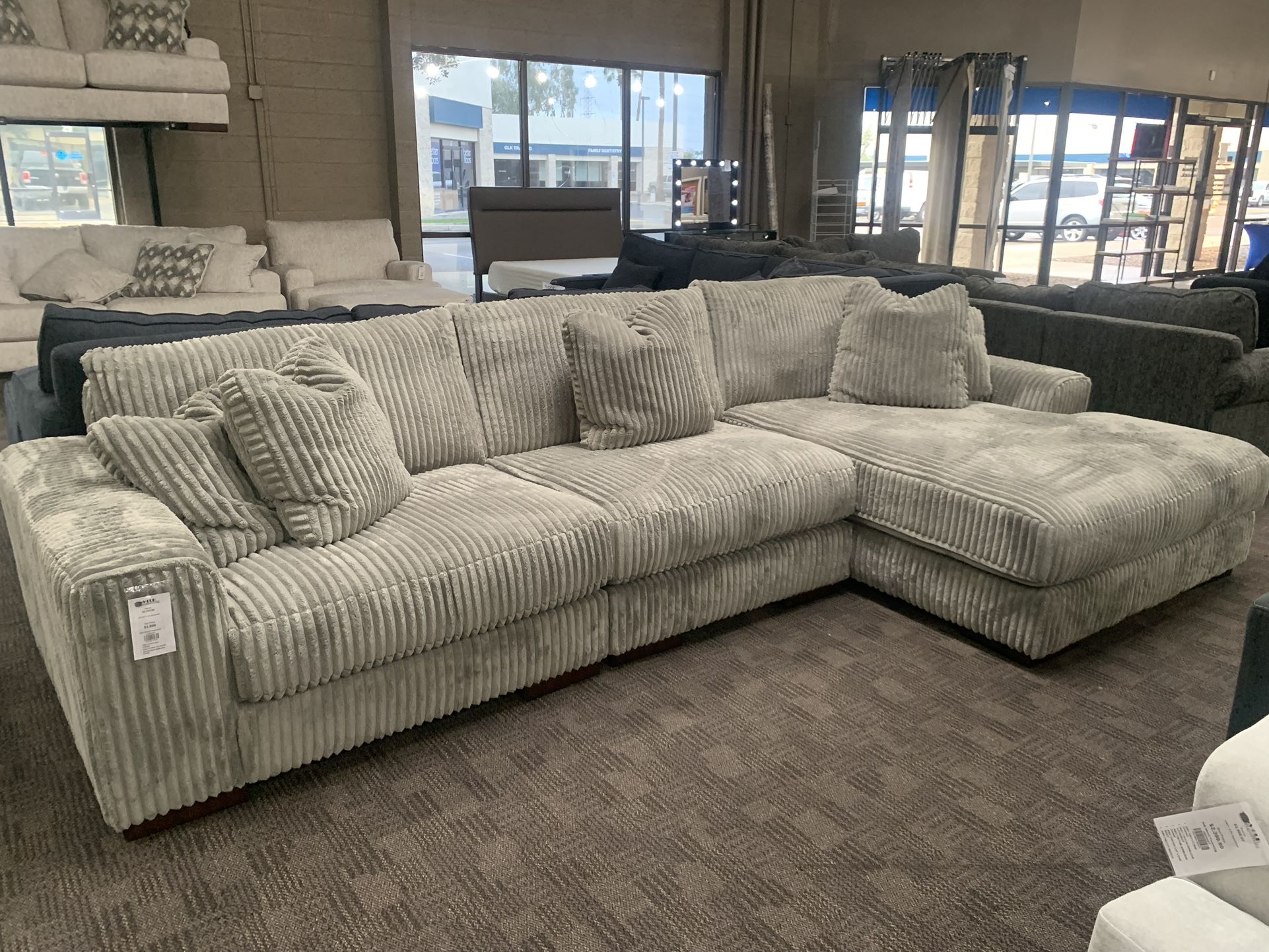 Super Soft Grey Corduroy Sectional Couch 