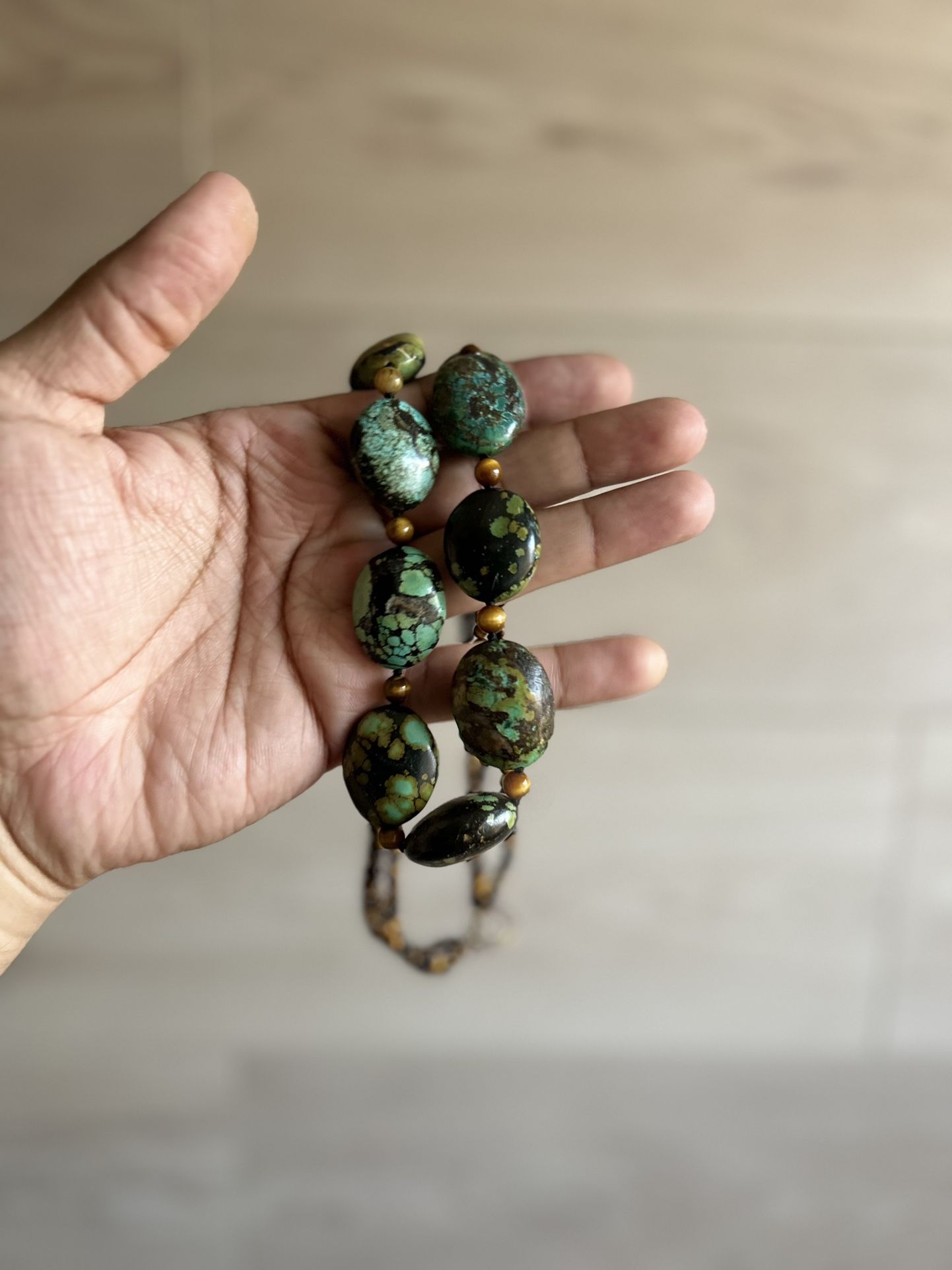 Tiger Eye And Green Turquoise Necklace
