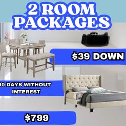 NEW 2 Or 3 ROOM PACKAGE DEAL - BED MATTRESS DINING ROOM SECTIONAL SOFA AND MORE 