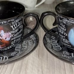 Disney Parks Alice In Wonderland Black Ceramic Tea Cup & Saucer Set