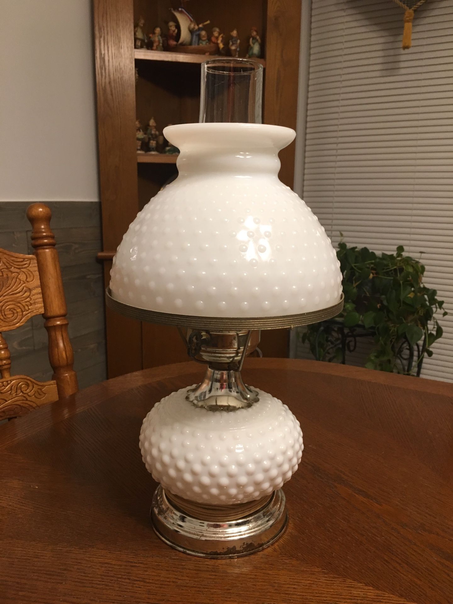 Antique Hurricane Milk Glass Lamp